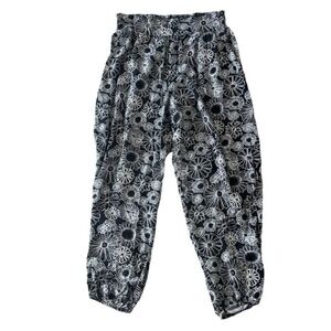 SO | Black Gray Floral Smocked High Rise Jogger Pants, Juniors Large